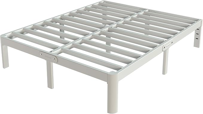 White King Size Bed Frame 14 Inch, Metal Camas King Bed Frame No Box Spring Needed, Heavy Duty Steel Support 3500 LBS, DIY Headboard, Noiseless, Round Corner Legs, Storage Space, Easy Assembly