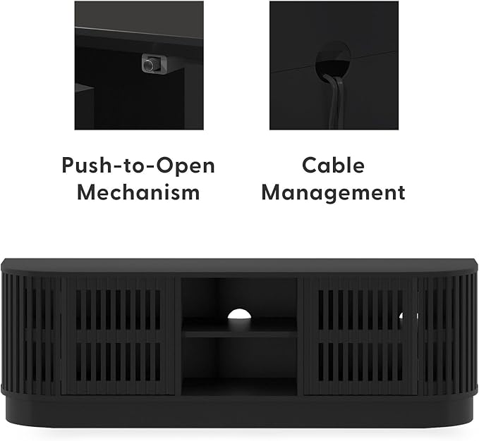 Plank+Beam Contour Wood TV Stand, Solid Wood Entertainment Console with Storage, 59" L x 16" W x 19" H, Black