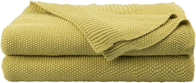 PiccoCasa 100% Cotton Knit Throw Blanket,Solid Lightweight Decorative Throws and Blankets,Soft Knitted Throw Blanket for Sofa Couch, Dark Sea Green 50" x 60"