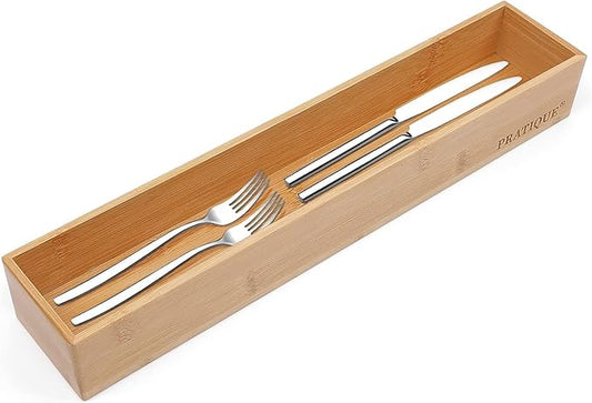 Bamboo Drawer Organizer,Kitchen Utensil Organizer Silverware Tray,Cutlery Holder, Wood Storage Box for Flatware, Makeup, Bathroom, Office Desk (Bamboo, 15 * 3 * 2.6)