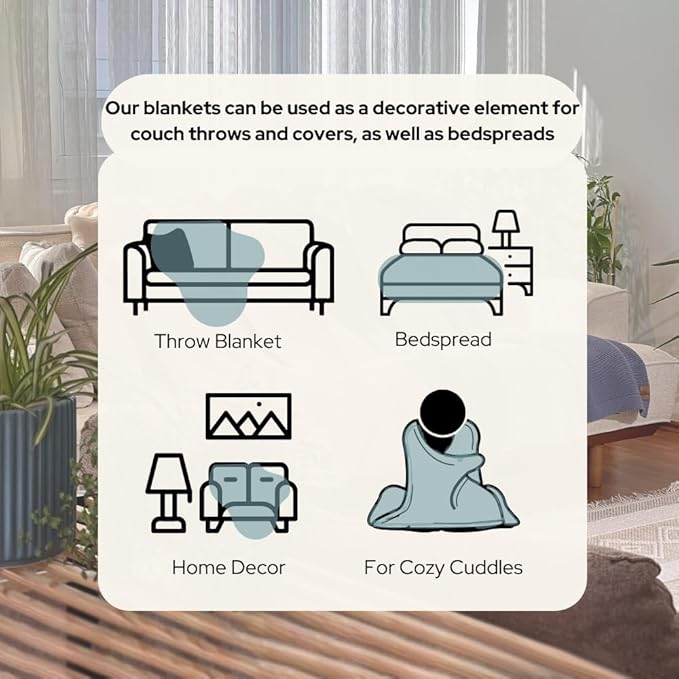 Dalisa 100% Organic Turkish Cotton Throw Blanket - GOTS Certified, Cozy - Perfect for Couch, Bed, and Home Decor - Boho Vintage Knit Alina (Smoke Blue, 60x80)