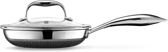 HexClad Hybrid Nonstick 7-Inch Frying Pan with Tempered Glass Lid, Stay-Cool Handle, Dishwasher-Friendly, Oven-Safe Up to 900°F, Induction Ready, Compatible with All Cooktops