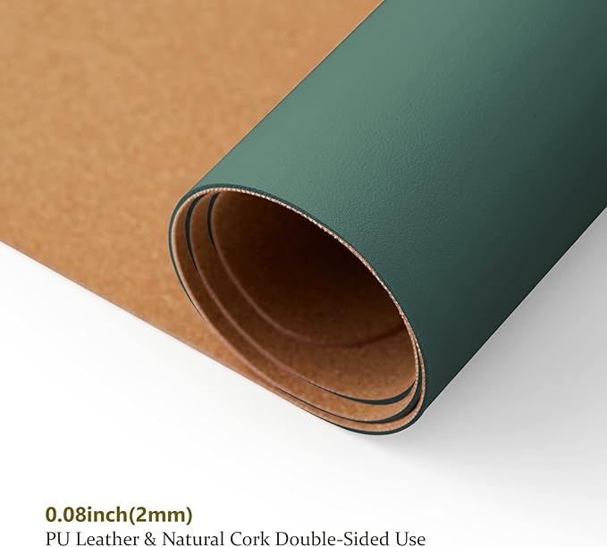Cork Desk Mat - Dual-Sided Desk Pad for Office and Home - Desk Organization and Accessories - Ideal for Large Mouse Pad and Desk Mats on Top of Desks(Dark Green,90cmx 43cm)