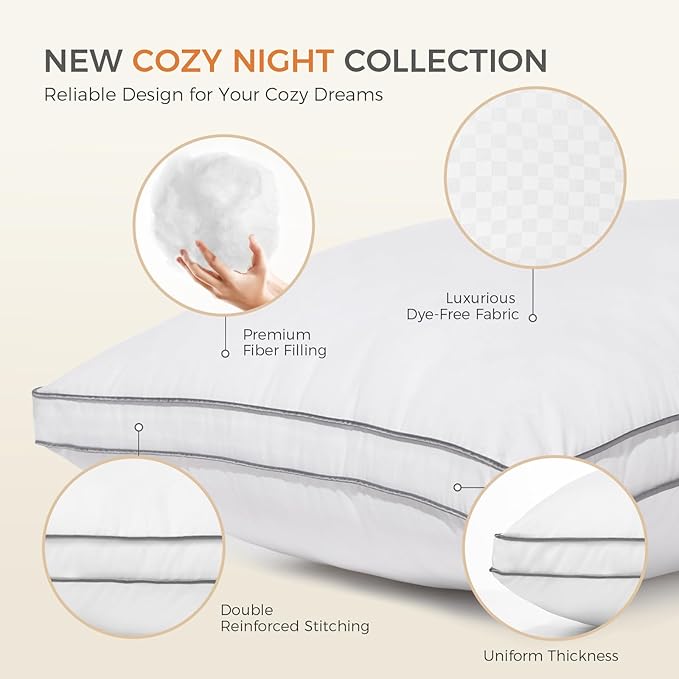 Sweetnight Bed Pillows Standard Size Set of 2, Fluffy Luxury Hotel Collection Gusseted Pillows for Neck and Shoulder, Side Back Stomach Sleeper Pillow, Cozy Night 18"X24"