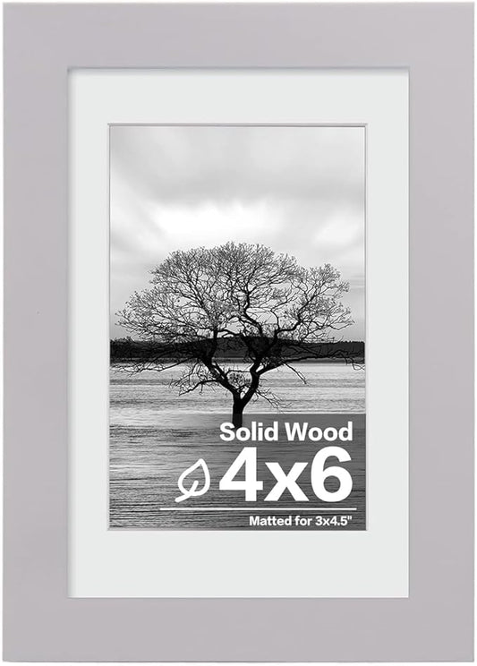 Egofine 4x6 Picture Frame Made of Solid Wood with Plexiglass, Display Pictures 3.5x5 with Mat or 4x6 Without Mat, for Tabletop and Wall Mounting Photo Frame, Light Grey