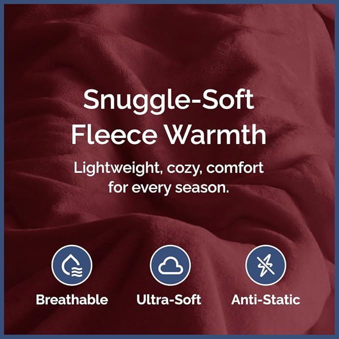 Ultra Soft Fleece Blanket Queen Size - Flannel Fleece Luxury Queen Blanket - Lightweight for Couch Bed Chair - Thick, Warm & Breathable - All Season Cozy Fuzzy Anti-Static Microplush Bedding, Burgundy