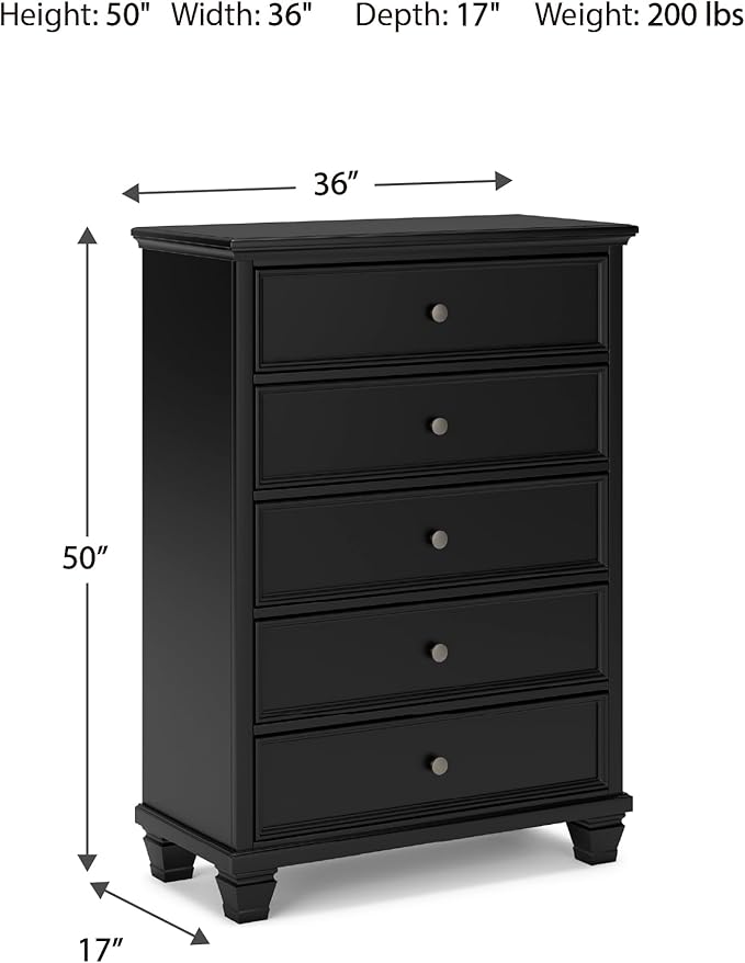 Signature Design by Ashley Lanolee Traditional 5 Drawer Chest for Bedroom, Black