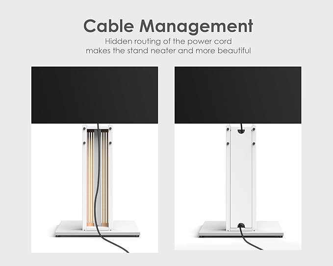 FITUEYES Design Wood TV Stand Swivel Mount with Hidden Back Storage for 32-65 inch TV Screens, Scandinavian Style Tall Floor TV Stand for Home Decor with Reinforced Base, Zen Series, White