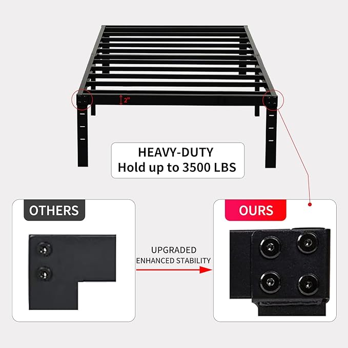 Twin XL Bed Frames, 14 Inches High Metal Bedframe with Steel Slats Support, No Box Spring Needed, Sturdy and Noise-Free