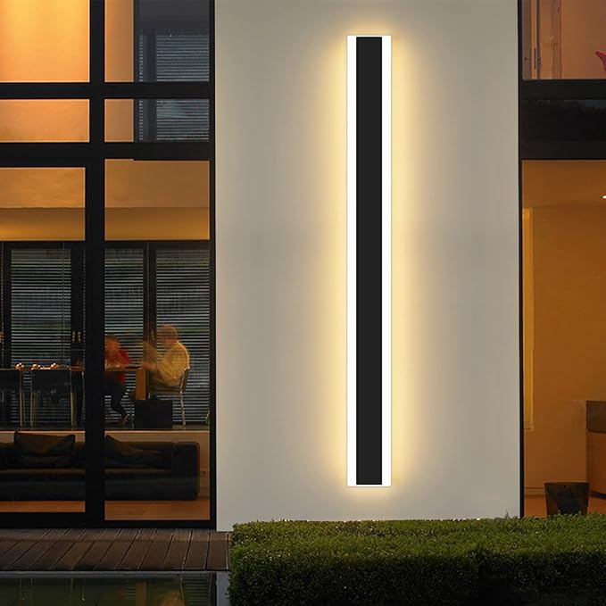 Modern 39inch Outdoor Wall Light, 3000k/4500k/6000k 3 Color Change Black Exterior Light Fixtures Wall Mount, Ip65 Waterproof Modern Porch Lights Wall Sconce, Long Linear Outside Lighting Hard-Wired