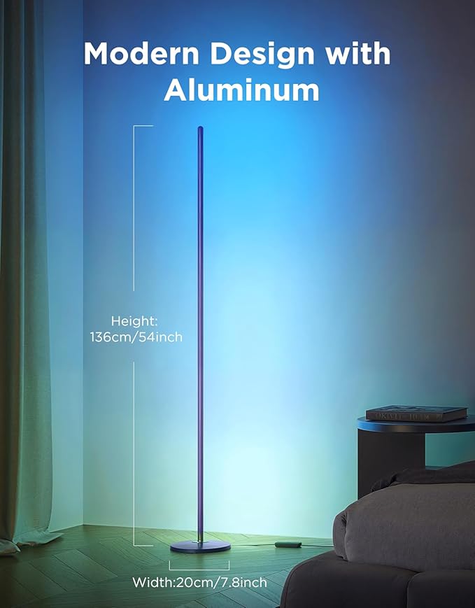 Govee RGBIC Floor Lamp Basic, LED Corner Lamp Works with Alexa, Smart Modern Floor Lamp with Music Sync and 16 Million DIY Colors, Color Changing Standing Lamp for Bedroom Living Room Blue
