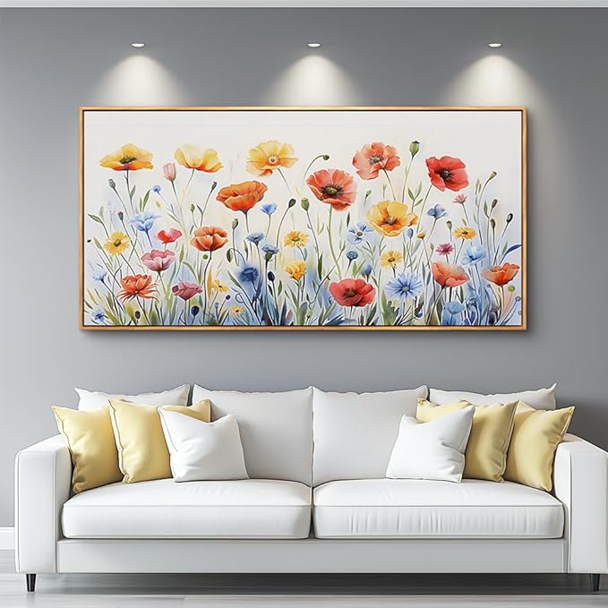 PHAOHUAXM Large Canvas Black Framed Wall Art Decor For Living Room Bedroom Abstract Ink-Wash Flower Painting Wood Frame Dining Room Farmhouse Wall Decorations Prints Posters Home Decor 24"X48"