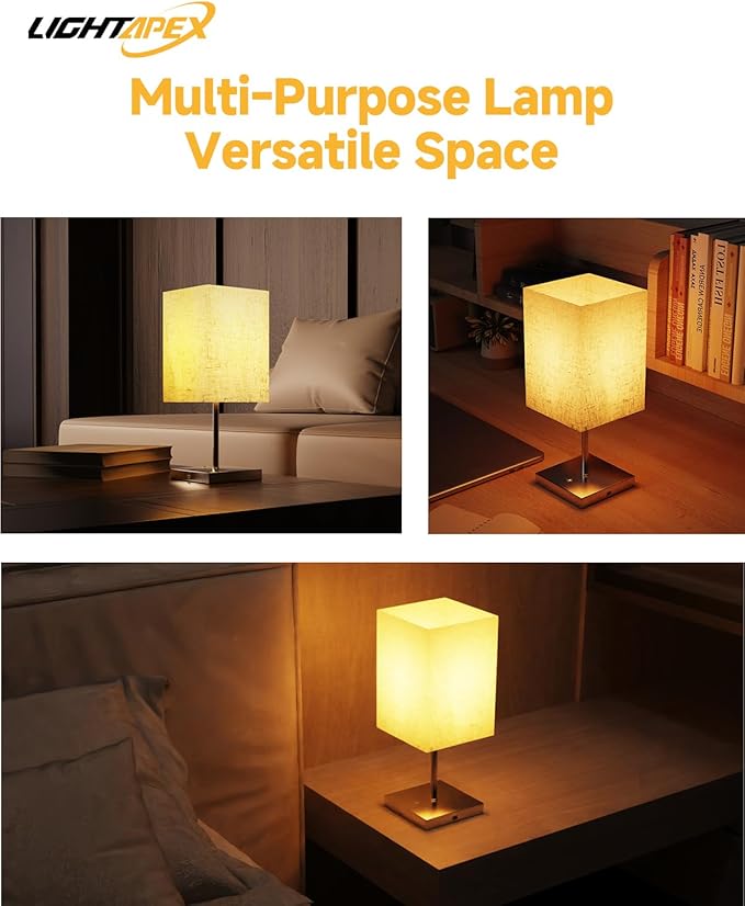 Lightapex Vintage Small Cordless Table Lamps with Stepless Dimming, Portable Rechargeable Bedside Lamps with Touch-Control for Bedroom, Living Room, and Reading, Cube(Black)