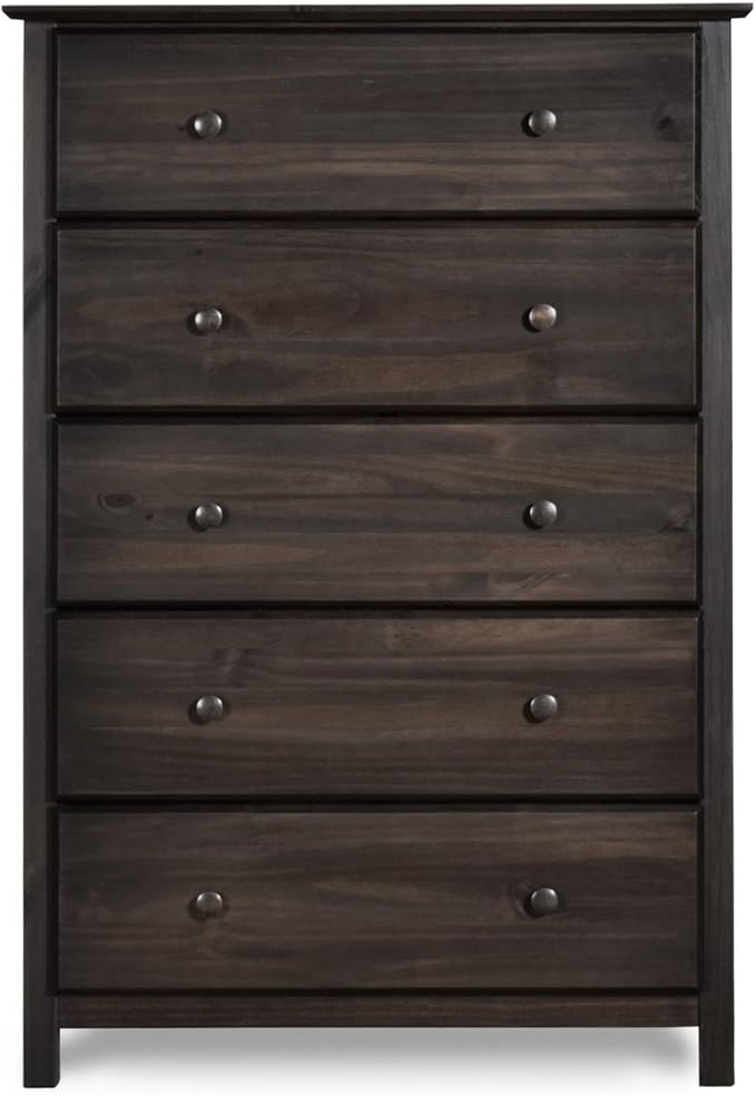 Grain Wood Furniture Shaker 5-Drawer Chest, Solid Wood with an Expresso Finish