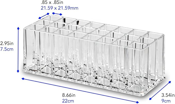 BY ALEGORY Acrylic Makeup Tool Organizer 24 Space Storage Deep Slot Refillable Container For Long Cosmetic Beauty Tool Organization Display Case