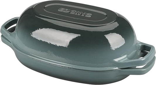 Enameled Cast Iron Dutch Oven Pot with Lid, Oval Dutch Oven for Bread Baking, Bread Oven for Homemade Sourdough Bread Baking, 5qt, Slateblue