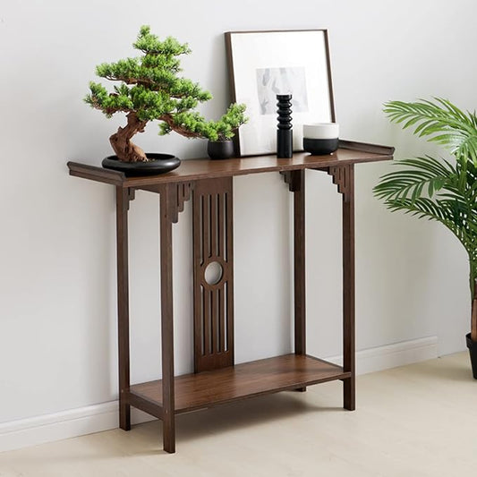 2 Tier Console Table Small Entryway Table for Narrow Spaces, Solid Wood Sofa Table Accent End Table with Curved Frame for Entryway Hallway Living Room Front Door