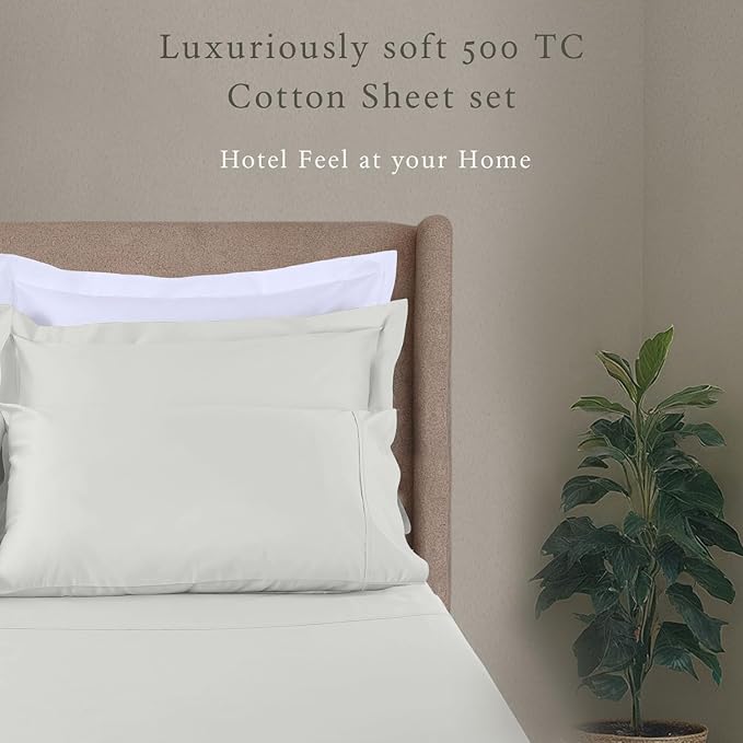 Threadmill Cotton Twin XL Sheets Set, Soft 100% Cotton, Cooling Bed Sheets with Deep Pocket Snug Fit Elastic, 500 Thread Count, 3-Pc, Hotel Quality Bed Sheets, Beats Egyptian Cotton Claim, Light Grey