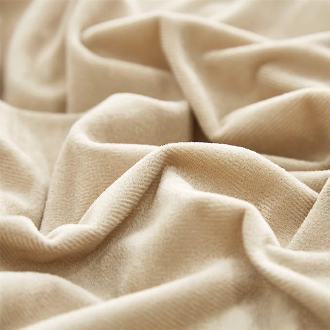 Luxlovery Cream Coffee Velvet Comforter Set Full Light Khaki Flannel Bedding Comforter Set Minimalist Bedding Set Heavyweight Blanket Quilts Modern Breathable Taupe Color Winter Comforter Set