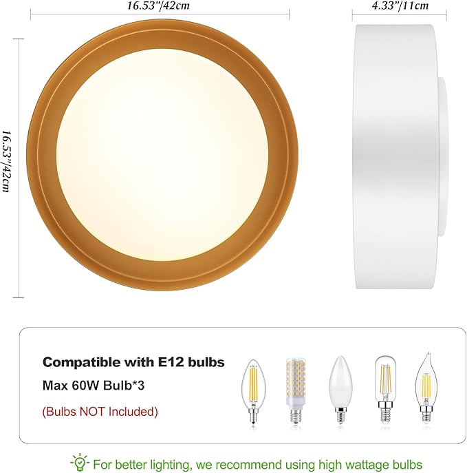 Vikaey Modern Mid Century Flush Mount Ceiling Light, 3-Light Minimalist Round Light Fixture, White Drum Ceiling Lamp with Glass Lampshade for Bedroom, Living Room, Kitchen, 16.5in