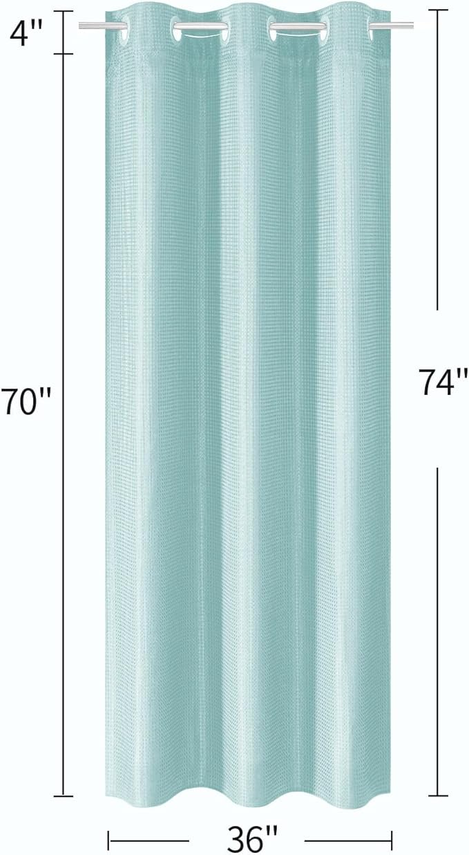 MitoVilla Teal Waffle Small Stall Shower Curtain 36 x 74, No Hooks Required Half Size Narrow Fabric Cloth Shower Curtain Set with Snap-in Liner for Modern Bathroom Decor, Teal/Turquoise/Aqua