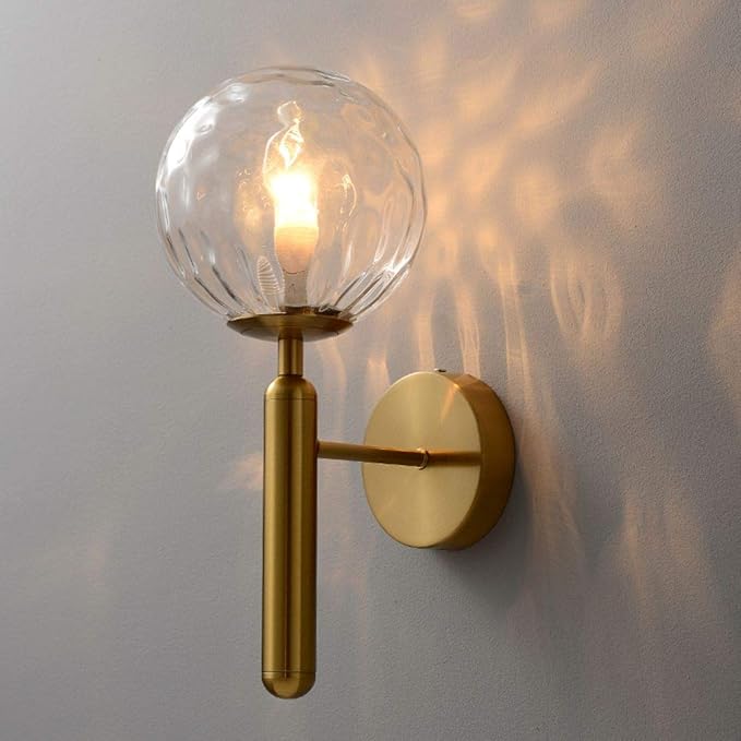 KCO Lighting Modern Wall Sconce Golden Mid Century Industrial Matte Globe Glass Wall Light for Bedroom Vanity Light (Clear)