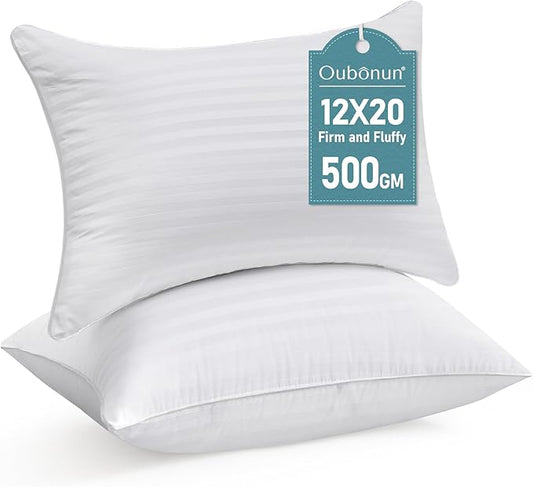 Oubonun 12 x 20 Throw Pillow Inserts, Firm and Fluffy Decorative Square Pillows for Couch Bed Sofa with Soft Cotton Cover White Cushion with Down Alternative Pack of 2