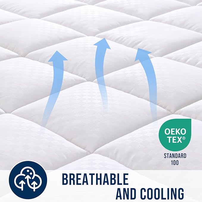 OLANLY Twin XL Quilted Fitted Mattress Pad, Elastic Fitted Mattress Topper, Cooling Soft Mattress Cover Stretches up to 21 Inches Deep, Machine Washable Mattress Protector (39x80 inch, White)