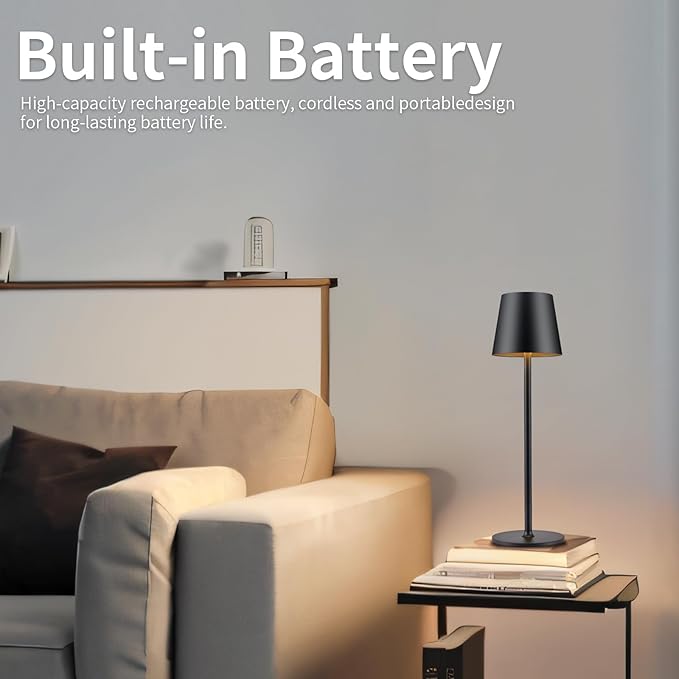 BGFHome Cordless Table Lamp LED Desk Lamp,5000mAh Rechargeable Touch Night Light Lamp,Wireless Minimalist Design for Restaurant/Bedroom/Bars/Outdoor Party/Camping/Coffee Shop(Black)