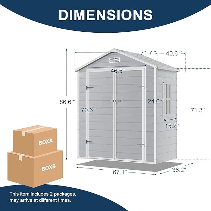 6x3 FT Resin Storage Shed, Waterproof Outdoor Shed with Floor Included, Window, Double Lockable Doors & 2 Vents, Outside Plastic Sheds for Garden Patio Backyard, Grey