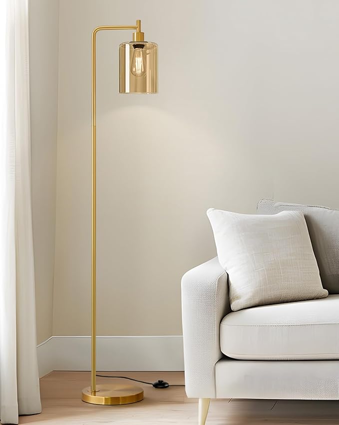 Oneach 66.5'' Floor Lamps for Living Room with Glass lampshade, Modern Gold Floor Lamp with Bulb, Industrial Standing lamp for beroom, Tall Pole Lamps Office (Bulb Included)