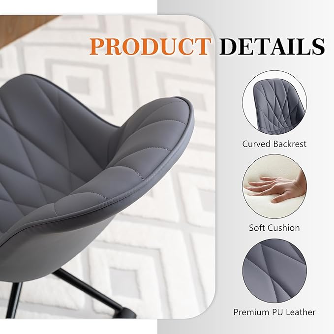 Rowill Modern Office Chair - Ergonomic Swivel Leather Desk Chair with Curved Backrest, Height Adjustable Rolling with Wheels, Perfect for Study Room & Office, Gray Purple