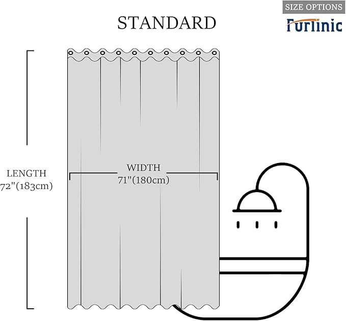 Furlinic Fabric Shower Curtain Liner,No Hooks Required,Waterproof Polyester Heavy Duty Bathroom Curtains with Weighted Hem Lead Wire,Teal Blue,Standard,72x72 Inch.