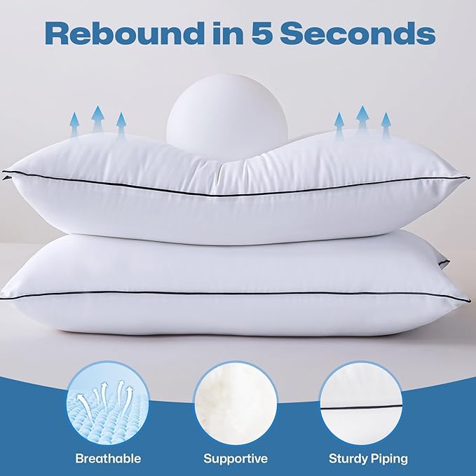 GOHOME Pillows Queen Size Set of 2 - Bed Pillows for Sleeping 2 Pack, Cooling Supportive Hotel Pillows with Premium Soft Down Alternative Fill for Side Stomach and Back Sleepers