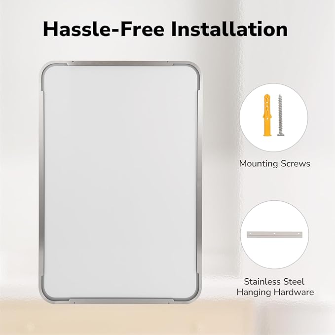 USHOWER Brushed Nickel Bathroom Mirrors 22"x30" 2 Pack, Silver Rectangle Mirrors for Over Sink, Rounded Corner, Aluminum Frame, Anti-Rust, Tempered Glass, Horizontal or Vertical Mounted