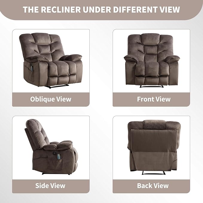 Oversized Power Recliner Chair with Massage and Heat Set of 2, 41" Wide Electric Reclining Chairs with USB Port, Breathable Fabric Overstuffed Reclining Sofa for Living Room Bedroom