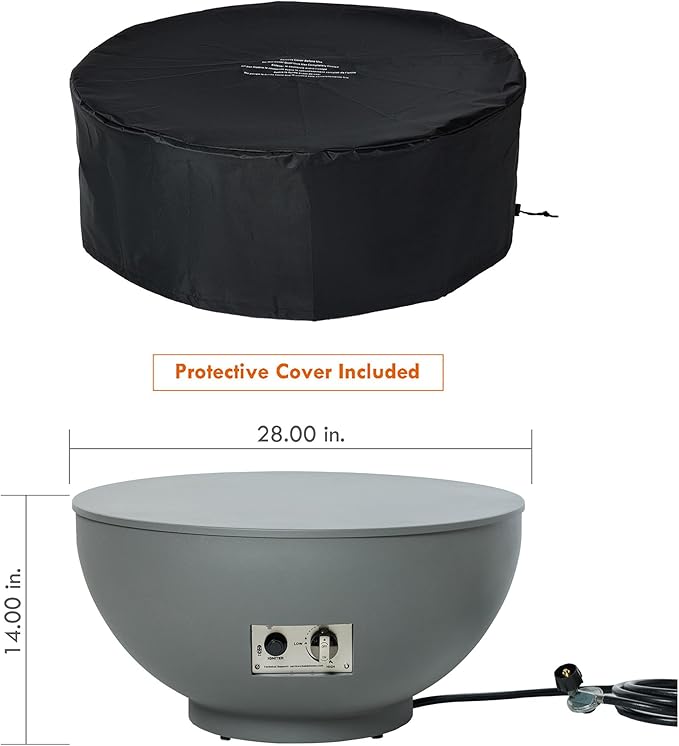 28-Inch Propane Fire Pit with Natural Gas Conversion Kit, 58,000 BTU Round Gas Fire Pit Table, Outdoor Fire Bowl Firepit with Lid, Lava Rocks, Cover, Pre-Attached 10FT Propane Hose, Gray