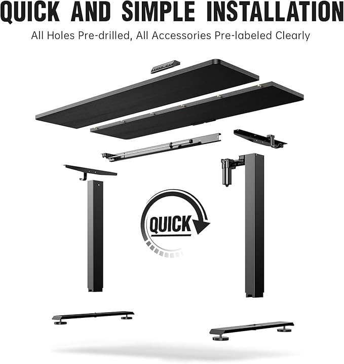 Veken 55 Inch, Height Adjustable Sit Stand Up, Wood Desktop, Work Home Office Computer PC Table, Tall Standup Workstation, Gaming Writing Study Bedroom Rising Desks, Black