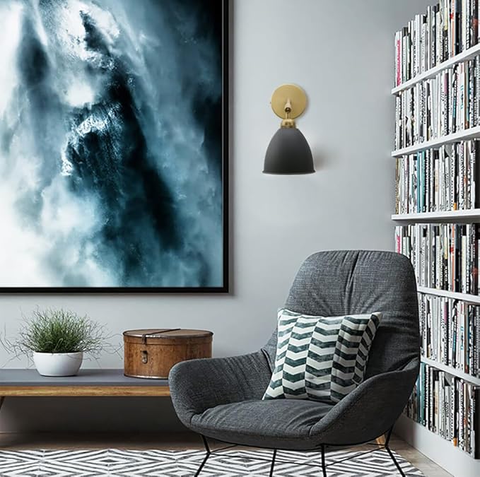 Yosoan Vintage Wall Sconce Bookcase Light, 1-Light Dimmable On Off Switch Industrial Mount Metal Fixture Lighting with 6.1" Oval Black Metal Shade in-Build Gold and Antique Canopy Reading Lamp