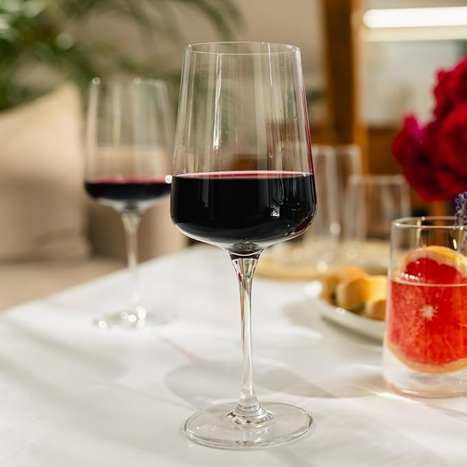 Krosno Red Wine Glasses | Elegant Design | Set of 6 | 16.9 oz | Infinity Collection | Ideal for Home, Restaurants and Receptions | Dishwasher Safe | Lead-Free Crystal Glass
