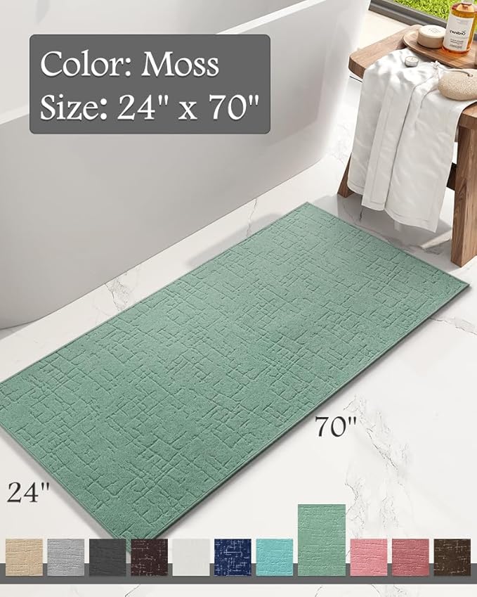 AMOAMI-Bath Mat-Absorbent Quick Dry Bathroom Floor Mats-Washable Rubber Backing Bath Mats for Bathroom Rugs Fit Under Door-Bath Rug for in Front of Sink Bathtub Shower Room, Moss 24''x70''