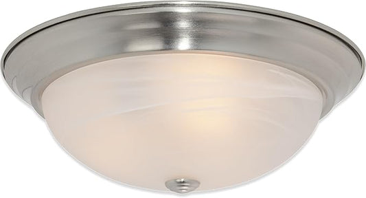 DESIGNERS FOUNTAIN Reedley 2-Lights Flush Mount Ceiling Light, 11 Inch Lighting Fixture for Kitchen, Bedroom, Bathroom, and Hallway, White Alabaster Glass, Satin Platinum, 1257S-SP-AL