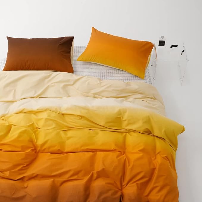 Luxlovery Orange Comforter Set Queen Gradient Beige Orange Bedding Comforter Set Ink Printed Blanket Quilts Soft Breathable Blanket Quilts Women Modern Comforter Set