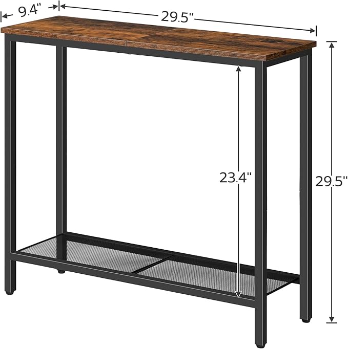 HOOBRO 29.5" Narrow Console Table, Small Entryway Table with Shelf, 2 Tier Thin Sofa Table, Behind Couch Table, Side Table, for Hallway, Living Room, Bedroom, Rustic Brown and Black BF74XG01