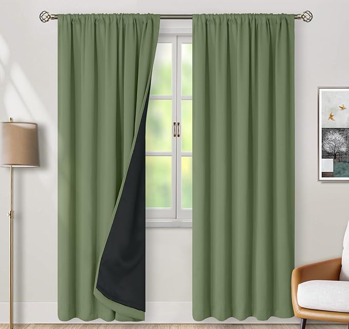 BGment Full Blackout Curtains 95 Inches Long with Thermal Insulation Liner Curtains, Rod Pocket and Back Tab Double Layer Room Darkening Window Curtain for Bedroom(52 x 95 Inch, 2 Panels, Grass Green)