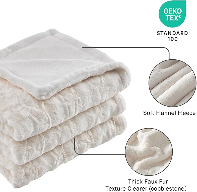 Krifey Oversized Faux Fur Blanket, Super Soft Cozy Blanket, Luxury Fluffy Throw Blanket Fuzzy Bed Throw, Plush for Women, Cream 60" x 80"