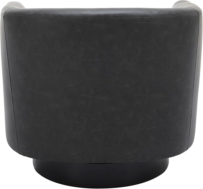 UIXE PU Leather Swivel Accent Chairs, Modern Upholstered Barrel Club Chair for Living Room, Round Armchair Single Sofa Bedroom Side Reading Seat - Charcoal Black, Set of 2