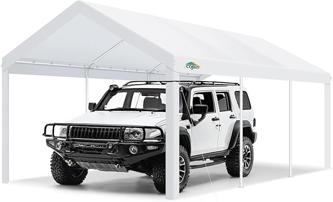 COBIZI Carport Canopy 12x20 Heavy Duty Car Tent Garage, Galvanized Frame Car Canopy Outdoor Shelter Waterproof & UV Protected with Built-in Sandbags & All-Season Tarp for Car Boat Truck, White
