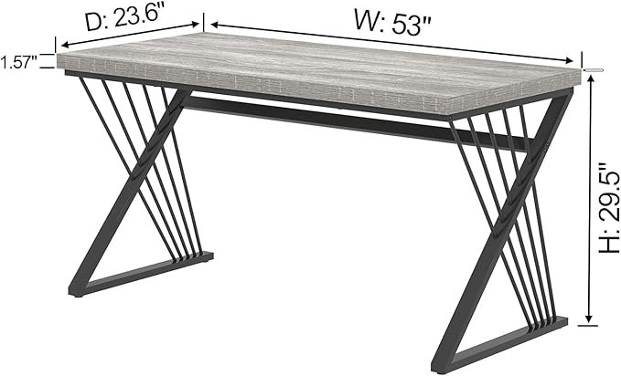 FOLUBAN Modern Desk, Rustic Wood and Metal Computer Desk for Home Office, Simple Study Writing Gaming Table for Bedroom Living Room, Light Grey, 53 Inch
