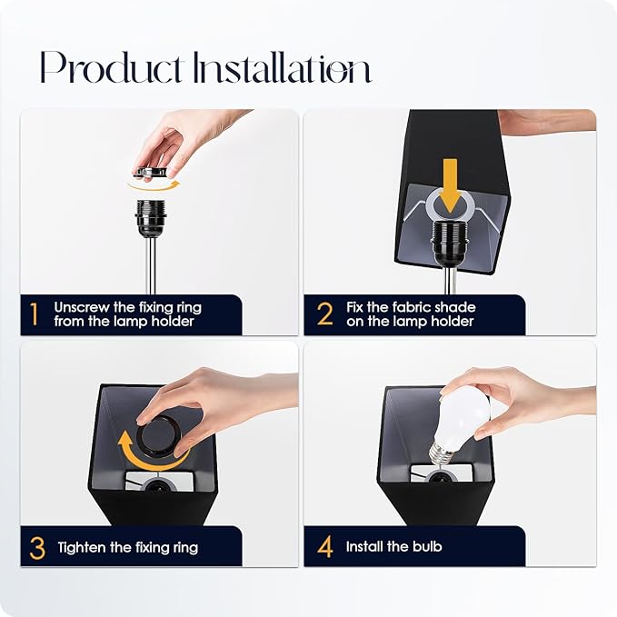 Bedside Lamp with USB Ports - Touch Control Table Lamp for Bedroom with USB C+A Charging Ports & AC Outlets, 3 Way Dimmable Nightstand Light for Living Room (Bulb Included, Black)